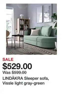 Ikea LINDÅKRA Sleeper sofa, Vissle light gray-green offer