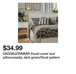 Ikea DAGGBJÖRNBÄR Duvet cover and pillowcase(s), dark green/floral pattern offer