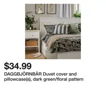 Ikea DAGGBJÖRNBÄR Duvet cover and pillowcase(s), dark green/floral pattern offer