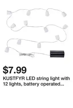 Ikea KUSTFYR LED string light with 12 lights, battery operated indoor/ghost white offer