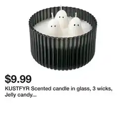Ikea KUSTFYR Scented candle in glass, 3 wicks, Jelly candy ghost/black/white offer