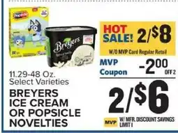 Food Lion BREYERS ICE CREAM OR POPSICLE NOVELTIES offer