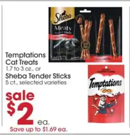 Giant Eagle Temptations Cat Treats or Sheba Tender Sticks offer