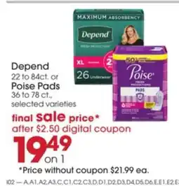Giant Eagle Depend or Poise Pads offer