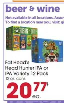 Giant Eagle Fat Head's Head Hunter IPA or IPA Variety 12 Pack offer