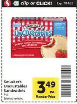 Safeway Smucker's Uncrustables Sandwiches offer