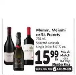 Safeway Mumm, Meiomi or St. Francis offer