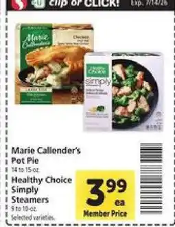 Safeway Marie Callender's Pot Pie / Healthy Choice Simply Steamers offer
