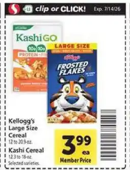 Safeway Kellogg's Large Size Cereal offer