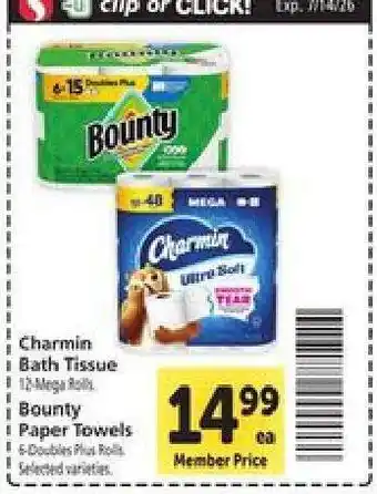 Safeway Charmin Bath Tissue, Bounty Paper Towels offer
