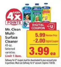 Safeway Mr. Clean Multi-Surface Cleaner offer