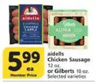 Albertsons aidells Chicken Sausage or Gilberts offer