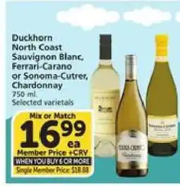 Albertsons Duckhorn North Coast Sauvignon Blanc, Ferrari-Carano or Sonoma-Cutrer, Chardonnay offer