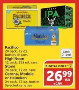 Albertsons Pacifico, High Noon, Stone, Corona, Modelo or Heineken offer