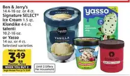 Albertsons Ben & Jerry's, Signature SELECT Ice Cream, Klondike, talenti, Yasso offer