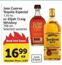 Albertsons Jose Cuervo Tequila Especial or Elijah Craig Whiskey offer