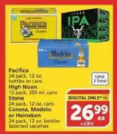 Albertsons Pacifico, High Noon, Stone, Corona, Modelo, Heineken offer