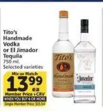 Albertsons Tito's Handmade Vodka or El Jimador Tequila offer