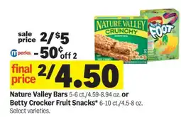 Meijer Nature Valley Bars or Betty Crocker Fruit Snacks offer
