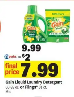 Meijer Gain Liquid Laundry Detergent Or Flings offer