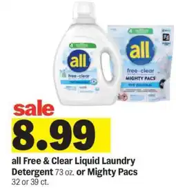 Meijer all Free & Clear Liquid Laundry Detergent or Mighty Pacs offer