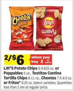 Meijer LAY'S Potato Chips or Poppables, Tostitos Cantina Tortilla Chips, Cheetos, or Fritos offer