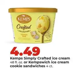 Hy-Vee Kemps Simply Crafted ice cream or Kempswich ice cream cookie sandwiches offer