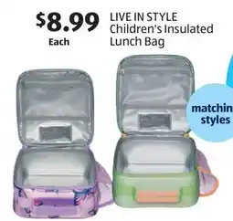 Aldi LIVE IN STYLE Children's Insulated Lunch Bag offer