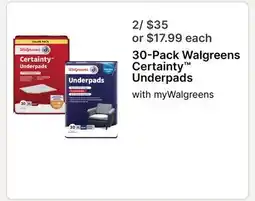 Walgreens 30-Pack Walgreens Certainty Underpads offer