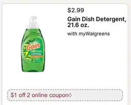 Walgreens Gain Dish Detergent, 21.6 oz offer