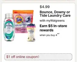 Walgreens Bounce, Downy or Tide Laundry Care offer