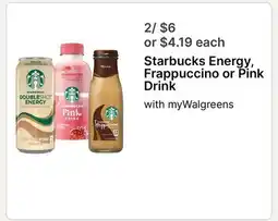 Walgreens Starbucks Energy, Frappuccino or Pink Drink offer