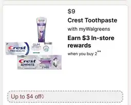 Walgreens Crest Toothpaste offer