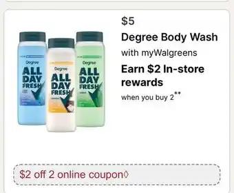 Walgreens Degree Body Wash offer