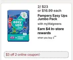 Walgreens Pampers Easy Ups Jumbo Pack offer