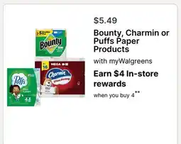 Walgreens Bounty, Charmin or Puffs Paper Products offer