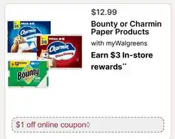 Walgreens Bounty or Charmin Paper Products offer