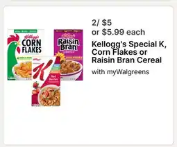 Walgreens Kellogg's Special K, Corn Flakes or Raisin Bran Cereal offer