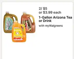 Walgreens 1-Gallon Arizona Tea or Drink offer