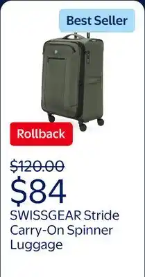 Walmart SWISSGEAR Stride Expandable Carry-On Spinner Luggage, Olive Green, 8 Wheels and Built-in TSA Lock offer