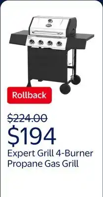 Walmart Expert Grill, 4-Burner Propane Gas Grill with Side Table and Wheels, Stainless Steel offer