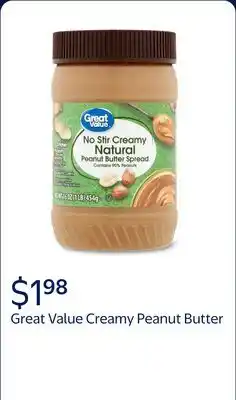 Walmart Great Value Natural No Stir Creamy Peanut Butter offer