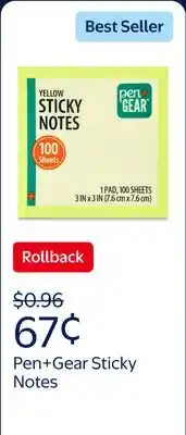 Walmart Pen+Gear 3-Inch by 3-Inch Sustainable Yellow Sticky Notes offer
