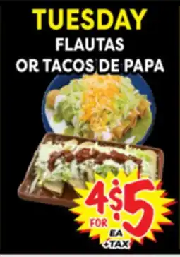 Superior Grocers TUESDAY FLAUTAS OR TACOS DE PAPA offer