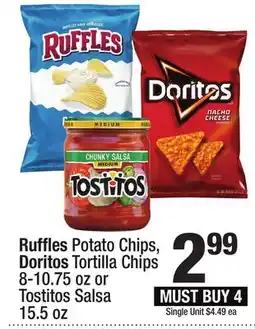 Super King Markets Ruffl es Potato Chips, Doritos Tortilla Chips 8-10.75 oz or Tostitos Salsa 15.5 oz offer