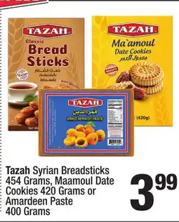 Super King Markets Tazah Syrian Breadsticks 454 Grams, Maamoul Date Cookies 420 Grams or Amardeen Paste 400 Grams offer