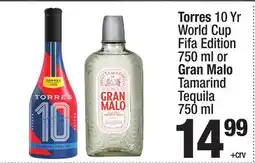 Super King Markets Torres 10 Yr World Cup Fifa Edition 750 ml or Gran Malo Tamarind Tequila offer