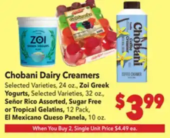 Vallarta Supermarkets Chobani Dairy Creamers offer