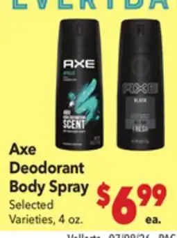 Vallarta Supermarkets Axe Deodorant Body Spray offer