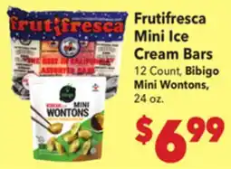 Vallarta Supermarkets Frutifresca Mini Ice Cream Bars 12 Count, Bibigo Mini Wontons, 24 oz offer